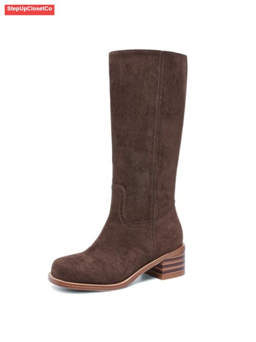 Women's Knee High Boots Square Toe Chunky Block Heel Slip On Riding Boots